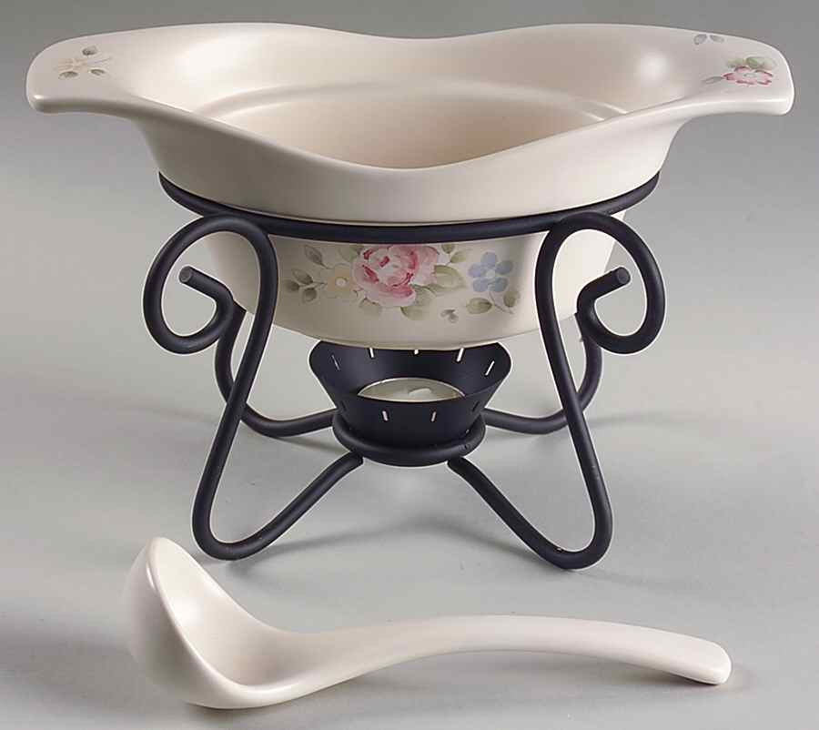 Tea Rose Gravy Server & Ladle & Metal Stand by Pfaltzgraff-1