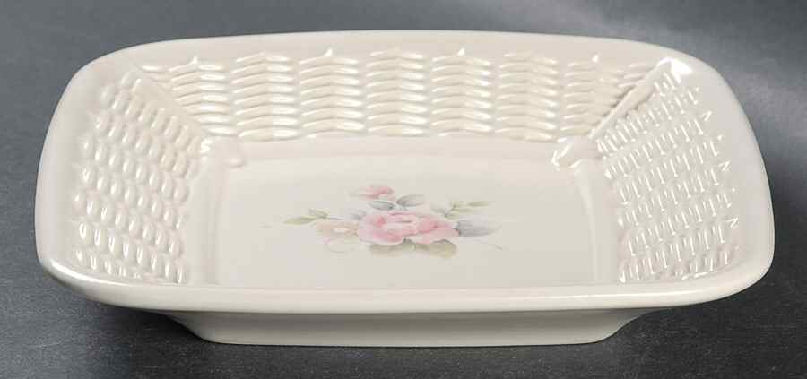 Tea Rose Open Candy Dish with Wicker Trim by Pfaltzgraff-1