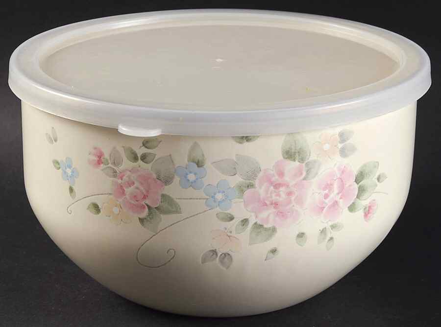 Tea Rose 7 3/4" Metal Bowl W/Plastic Lid by Pfaltzgraff-1