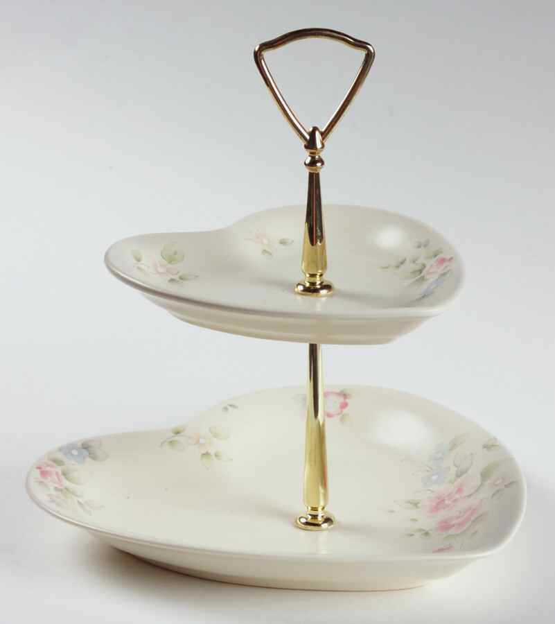 Tea Rose 2-Tiered Serving Tray (Salad & Bread/Butter Plate) by Pfaltzgraff-1