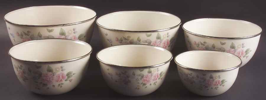 Tea Rose Metal Nesting Mixing Bowls Set, 6 Bowls No Lids by Pfaltzgraff-1
