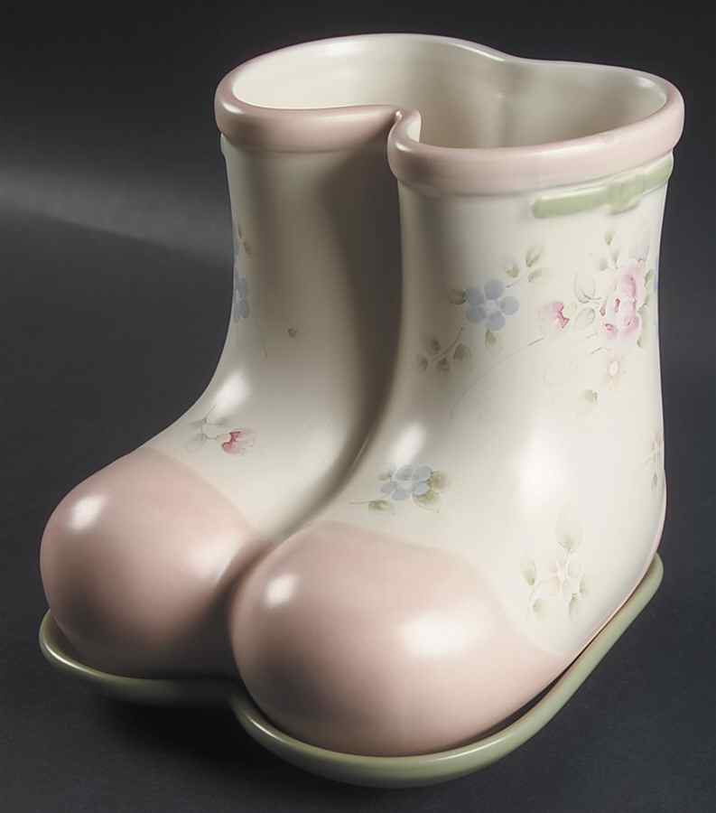 Tea Rose Boots Planter & Underplate by Pfaltzgraff-1