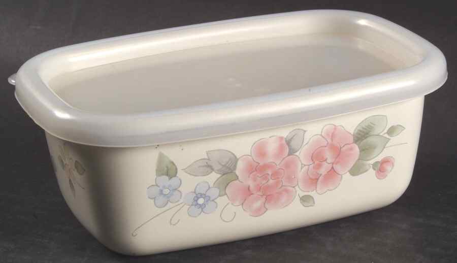 Tea Rose 6" Metal Rectangular Baker W/Plastic Lid by Pfaltzgraff-1