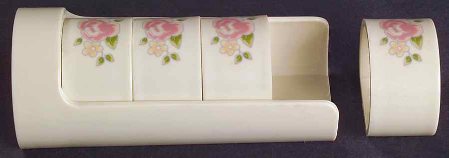 Tea Rose Plastic Napkin Ring - Set of 4 & Tray by Pfaltzgraff-1