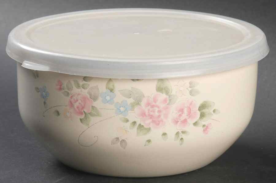 Tea Rose 5 3/4" Metal Bowl & Plastic Lid by Pfaltzgraff-1