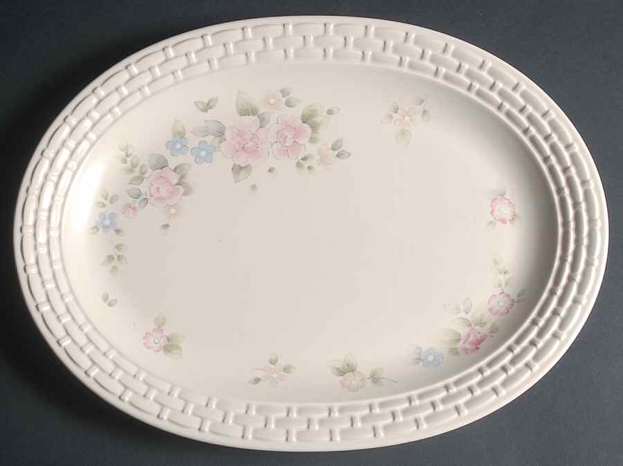 Tea Rose 14" Oval Basketweave Serving Platter by Pfaltzgraff-1
