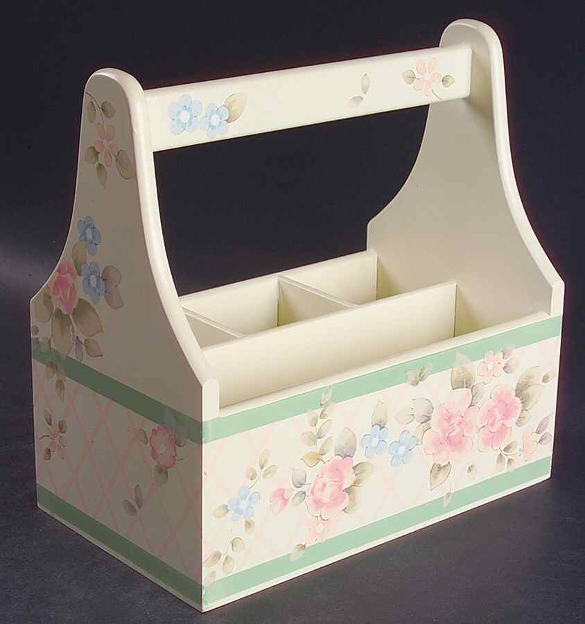 Tea Rose Wood Silverware/Napkin Caddy by Pfaltzgraff-1