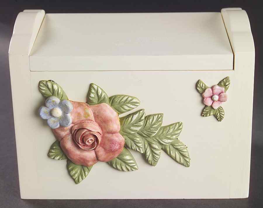 Tea Rose Wood Recipe Box with Hinged Lid by Pfaltzgraff-1
