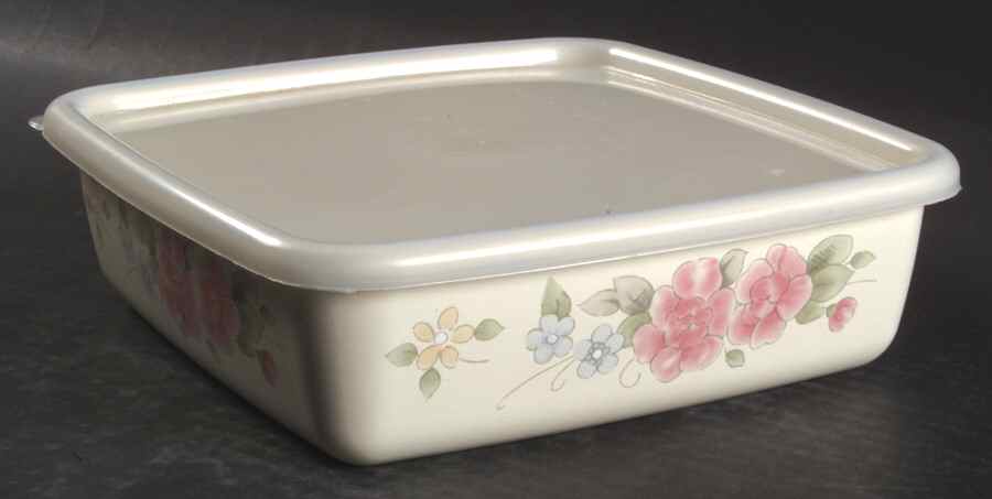Tea Rose 8" Metal Square Baker W/Plastic Lid by Pfaltzgraff-1