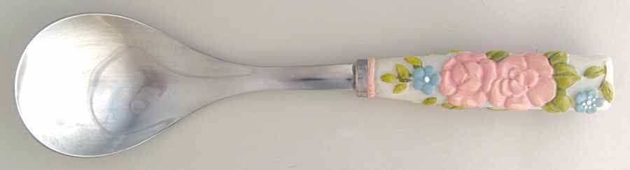 Tea Rose Salad Serving Spoon, Stainless Bowl, Resin Handle by Pfaltzgraff-1