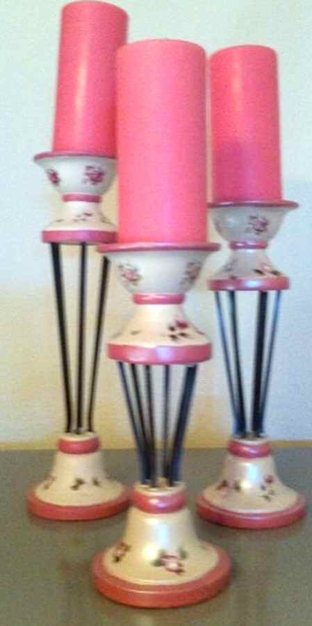 Tea Rose Metal & Resin Candleholder - Set of 3 by Pfaltzgraff-1
