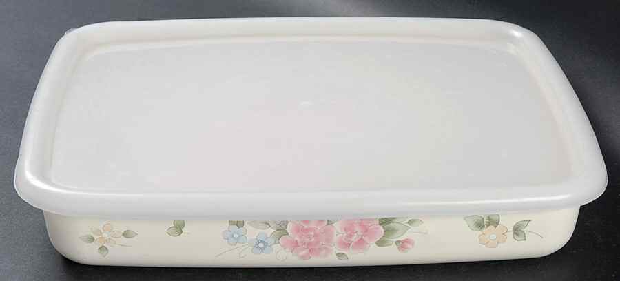 Tea Rose 1" Rectangular Metal Baker with Plastic Lid by Pfaltzgraff-1