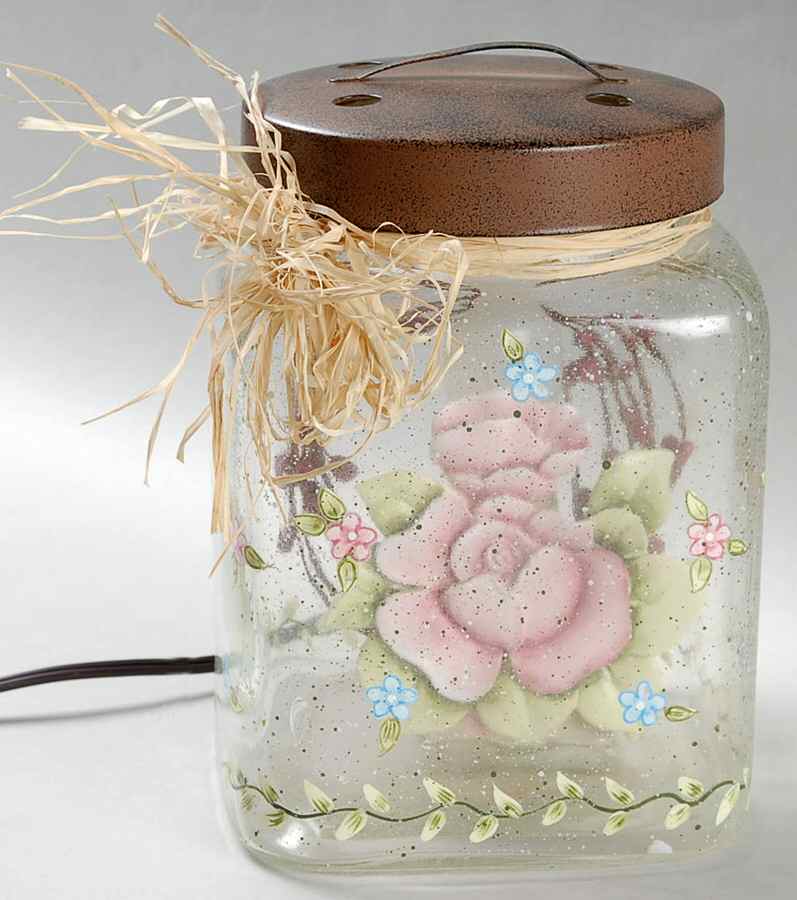 Tea Rose Electric Lighted Glass Jar & Metal Lid by Pfaltzgraff-1