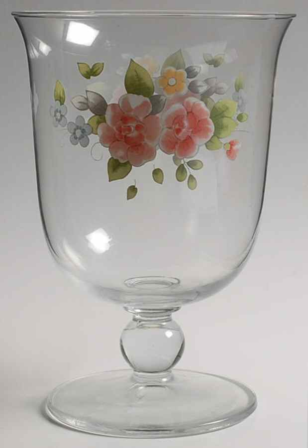 Tea Rose Pedestal Glassware Hurricane by Pfaltzgraff-1
