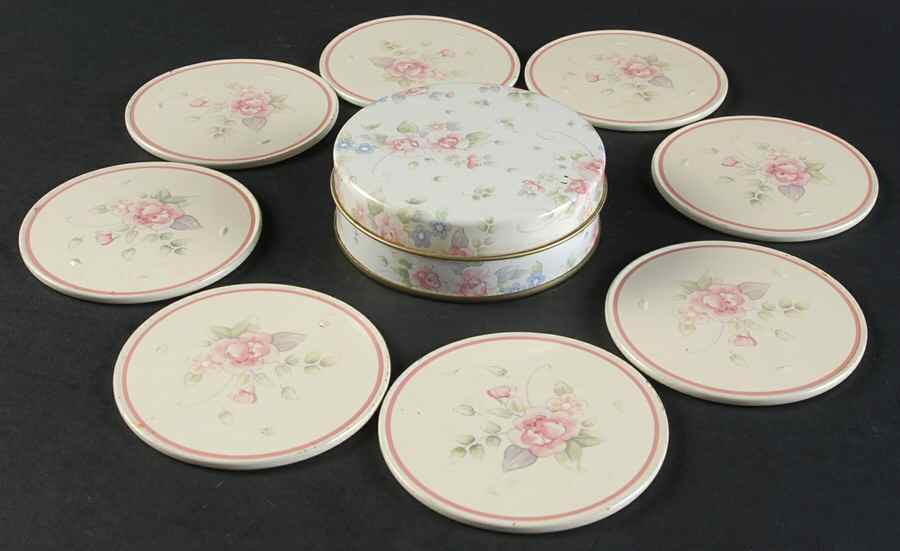 Tea Rose (10 Pc) Coaster(Rd Metal Box & 8 Plastic Coasters) by Pfaltzgraff-1