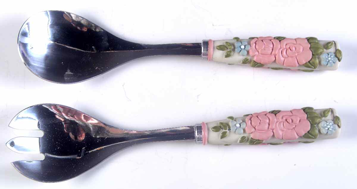 Tea Rose Plastic Handle 2-Piece Salad Set by Pfaltzgraff-1