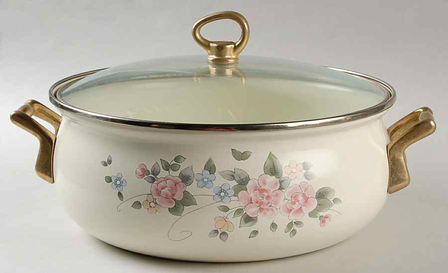 Tea Rose 4 Quart Metal Dutch Oven with Glass Lid by Pfaltzgraff-1
