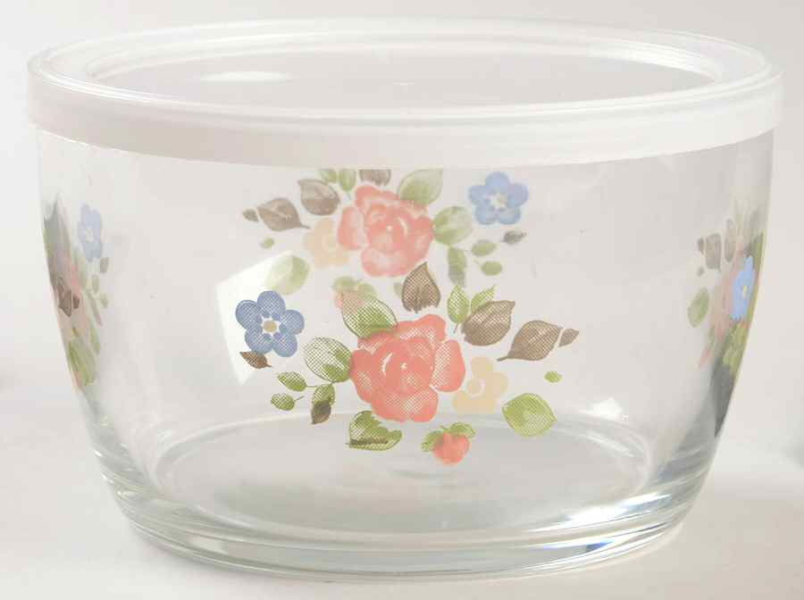 Tea Rose Glassware All Purpose Bowl & Plastic Lid by Pfaltzgraff-1