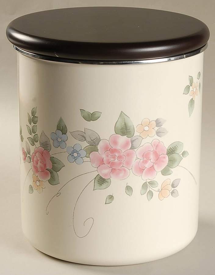 Tea Rose Large Metal Canister & Wood Lid by Pfaltzgraff-1