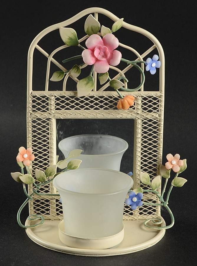 Tea Rose Glassware Candle Votive with Metal Mirror Holder by Pfaltzgraff-1