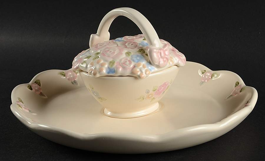 Tea Rose (3 Piece) Embossed Cracker & Dip Set by Pfaltzgraff-1