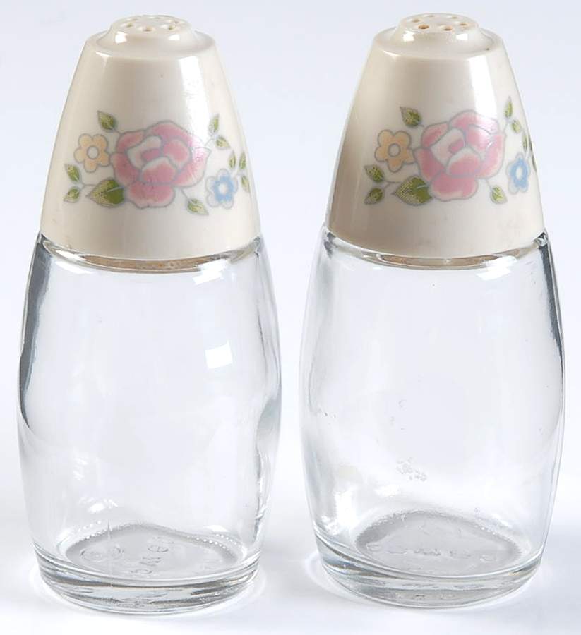 Tea Rose Glassware Salt & Pepper Shakers W/Plastic Lids by Pfaltzgraff-1