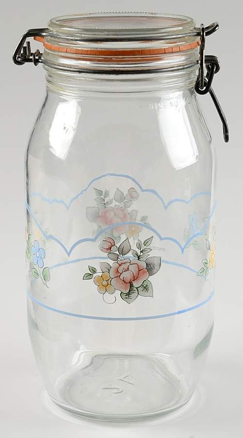 Tea Rose 10" Glassware Canister with Hinged Lid by Pfaltzgraff-1
