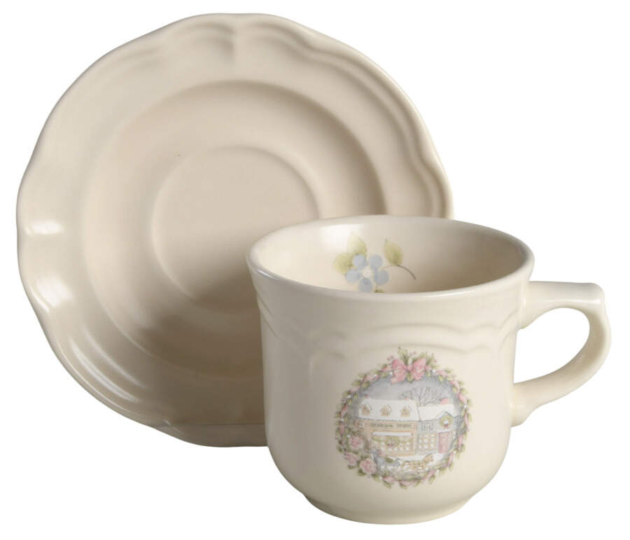 Tea Rose Holiday Flat Cup & Saucer Set by Pfaltzgraff-1