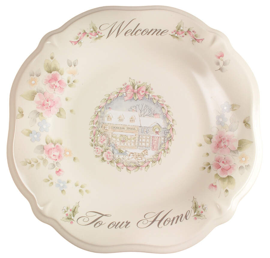 Tea Rose Holiday Sculpted Tray "Welcome" by Pfaltzgraff-1