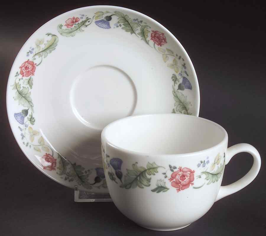 Thistle Rose Flat Cup & Saucer Set by Pfaltzgraff-1