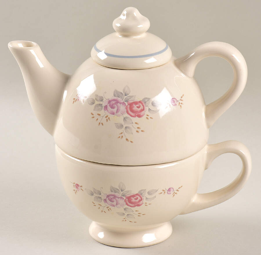 Trousseau Individual Teapot & Lid with Cup by Pfaltzgraff-1