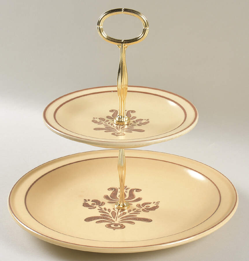 Village (Made in USA) 6 5/8"-10"  2 Tiered Serving Tray (Dp, Sp) HC by Pfaltzgraff-1