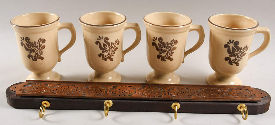 Village (Made in USA) Grandmug Set w/Wood & Copper Rack by Pfaltzgraff-1