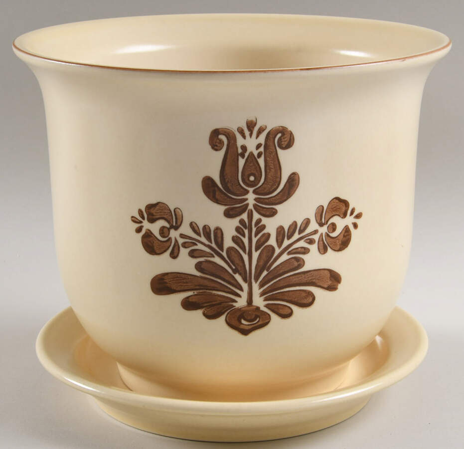 Village (Made in USA) 7" Flower Pot & Underplate by Pfaltzgraff-1