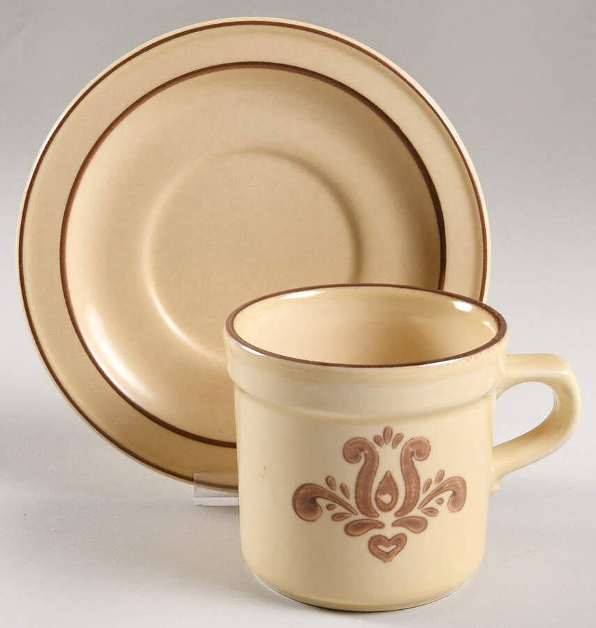 Village (Made in USA) Flat Cup & Saucer Set by Pfaltzgraff-1