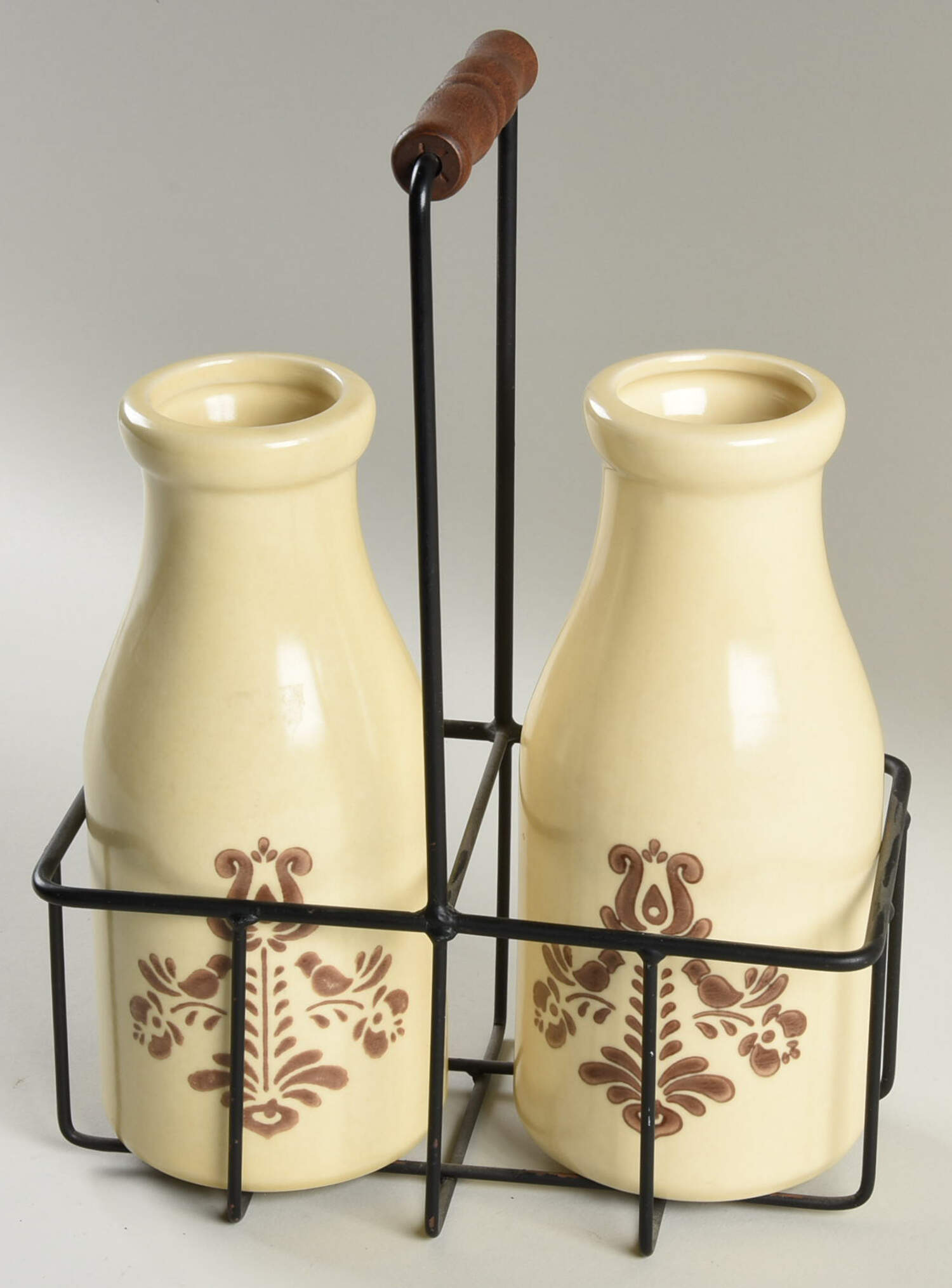 Village (Made in USA) Milk Bottle - Set of 2 with Metal Caddy by Pfaltzgraff-1