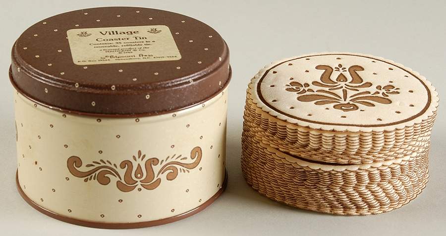 Village (Made in USA) Paper Coasters with Round Metal Box by Pfaltzgraff-1