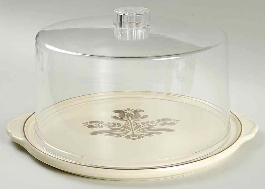 Village (Made in USA) Handled Cake Plate & Plastic Dome by Pfaltzgraff-1