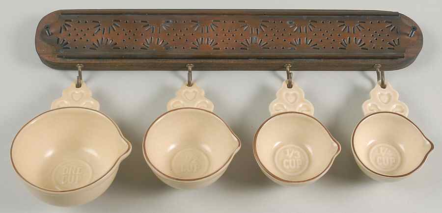 Village (Made in USA) Measuring Cup Set with Wood & Copper Rack by Pfaltzgraff-1