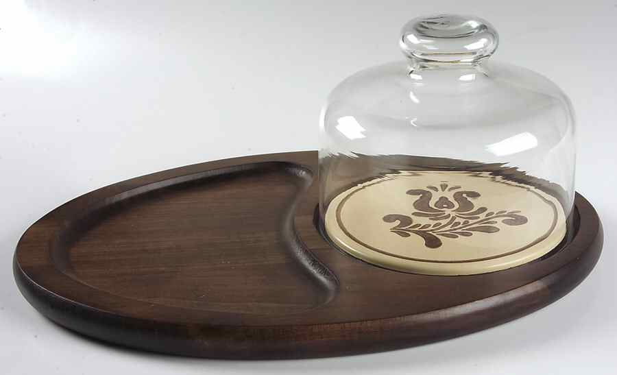Village (Made in USA) Oval Wood Cheeseboard W/Dome by Pfaltzgraff-1