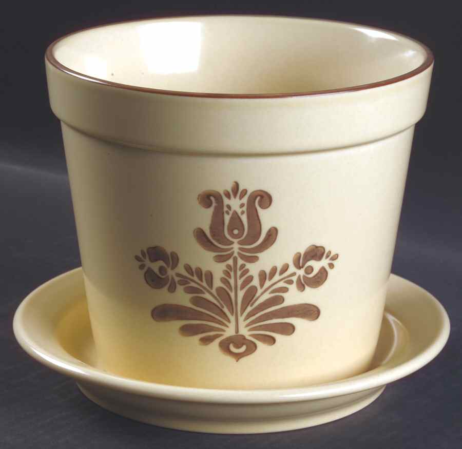 Village (Made in USA) 6" Flower Pot & Underplate by Pfaltzgraff-1