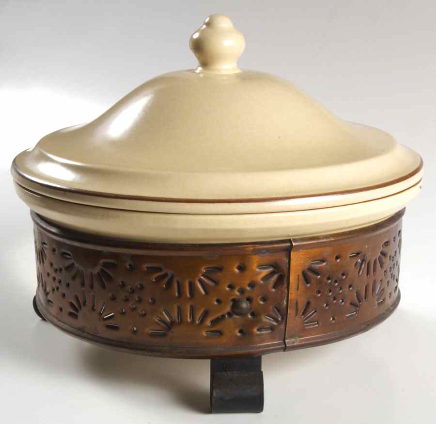 Village (Made in USA) China Casserole with Lid and Metal Stand by Pfaltzgraff-1