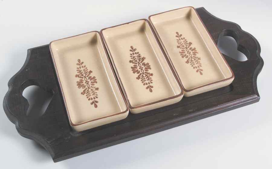 Village (Made in USA) 3-Part Relish with Rectangular Wood Tray by Pfaltzgraff-1