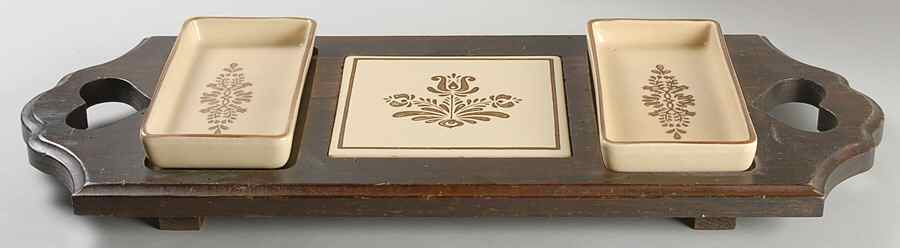 Village (Made in USA) Wood Party Server (2 Inserts and Tile) by Pfaltzgraff-1