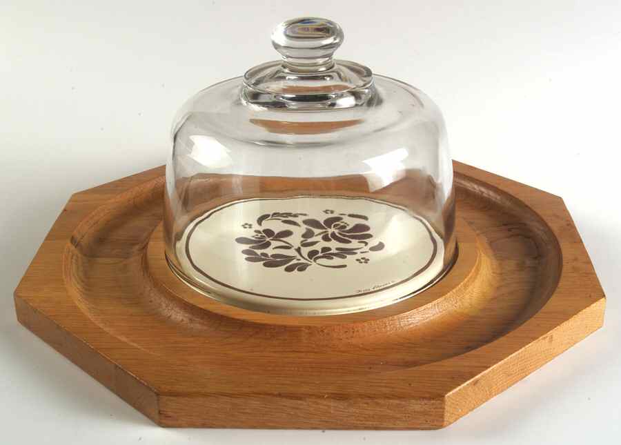 Village (Made in USA) Octagonal Wood Cheese with Glass Dome and Tile by Pfaltzgraff-1