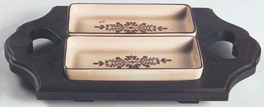 Village (Made in USA) Wood Party Server with 2 Inserts by Pfaltzgraff-1
