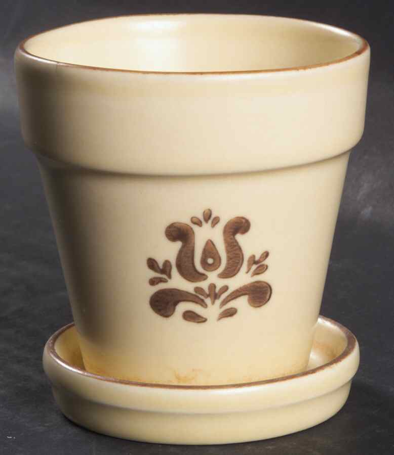 Village (Made in USA) 3" Flower Pot & Underplate by Pfaltzgraff-1