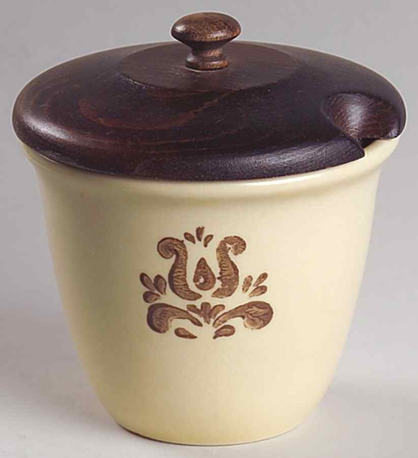 Village (Made in USA) Jam/Relish/Custard Server & Wood Lid by Pfaltzgraff-1