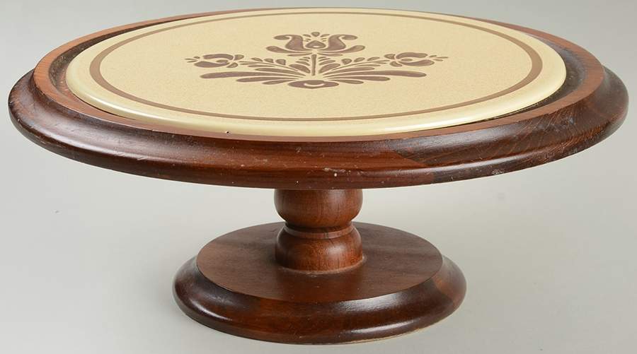 Village (Made in USA) Wood Cake Stand with Tin Plate No Dome by Pfaltzgraff-1