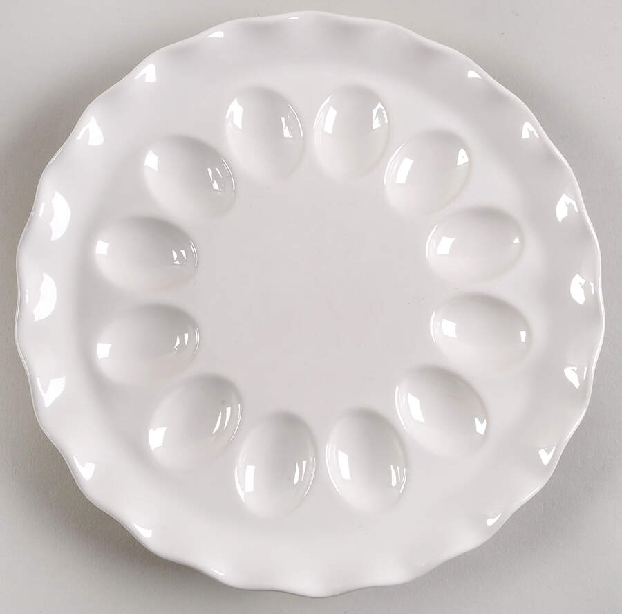White Fluted Deviled Egg Plate by Pfaltzgraff-1
